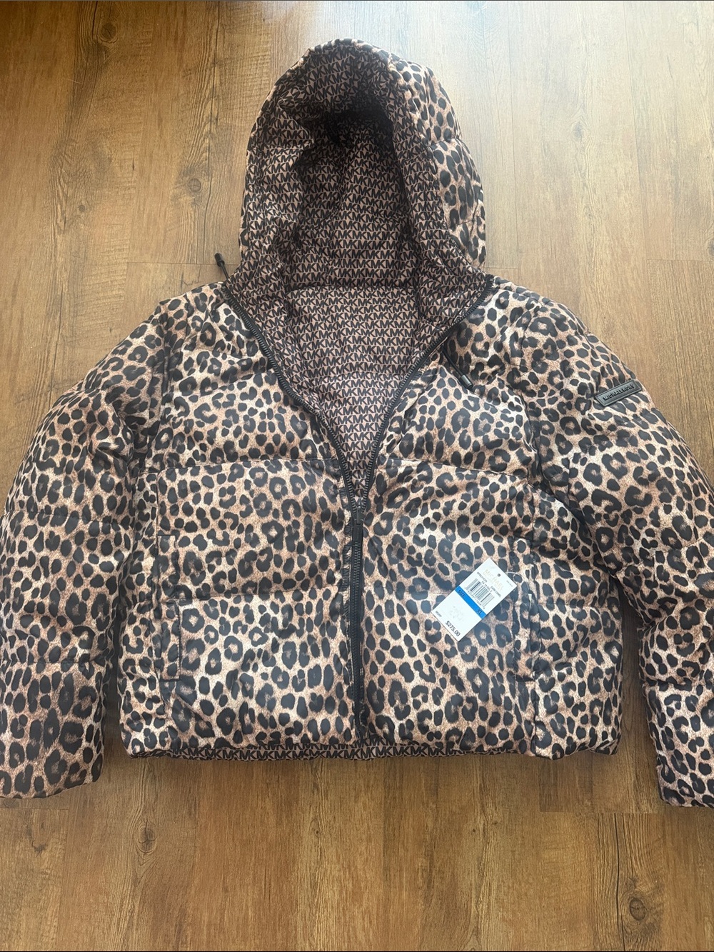 Michael Kors Kids Leopard-Print Hooded Puffer Jacket in Brown